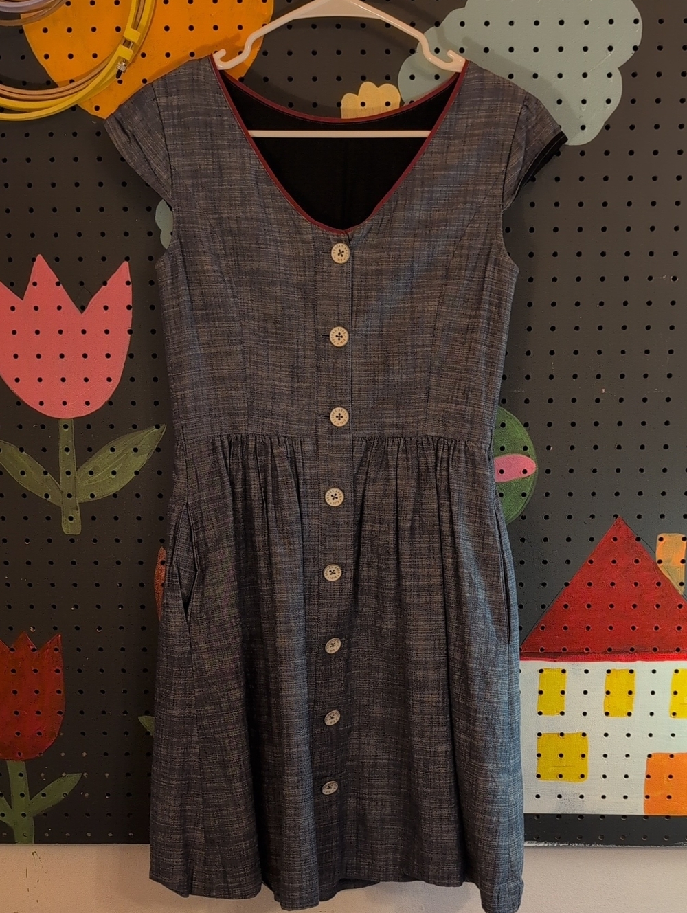 Brooks Brothers Size 2 A-line Button Front Blue Chambray Dress with Cap Sleeves